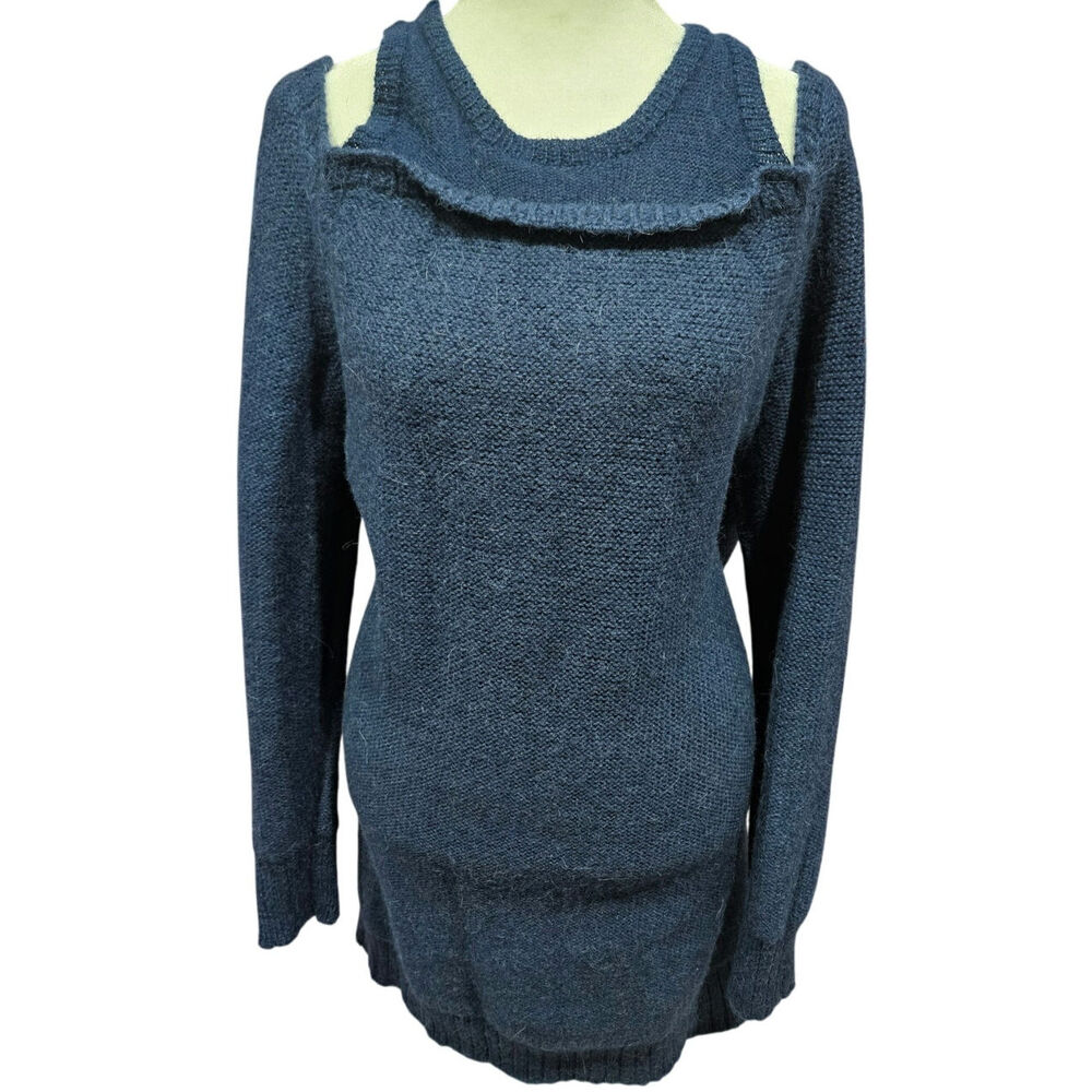 Zero + maria cornejo alpaca wool sweater dress large hand knit cold shoulder